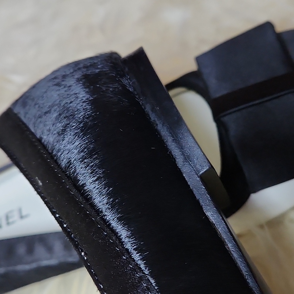 CHANEL Black Velvet Slip-On Shoes